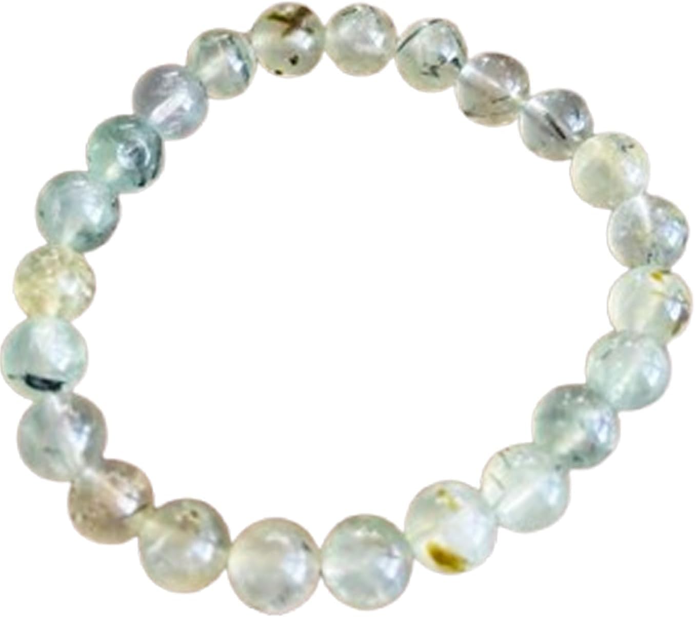 Happy_Shop Natural Prehnite 8mm Round Shape Smooth Cut Beads Stretchable Bracelet For Men & Women. Unisex Bracelet For Healing, Meditation, Prosperity, Gift & Luck|HS_Stbr_13214