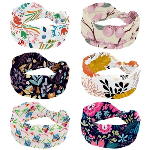 Accessoires cheveux tendance : lot 6 bandeaux larges élastiques à motif fleur de cerisier