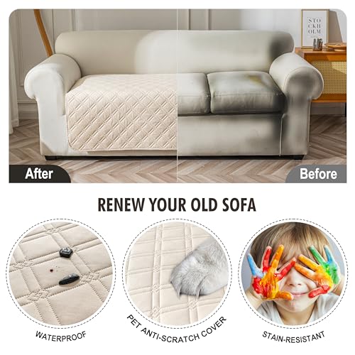 Image of Genina Waterproof Couch Cover, Washable Anti-Slip 51 inch Loveseat Sofa Covers with 2 Cushions, Sectional Couch Covers for Pets Friendly, Sofa Slipcovers for Dogs Cats, (51inch /Beige)