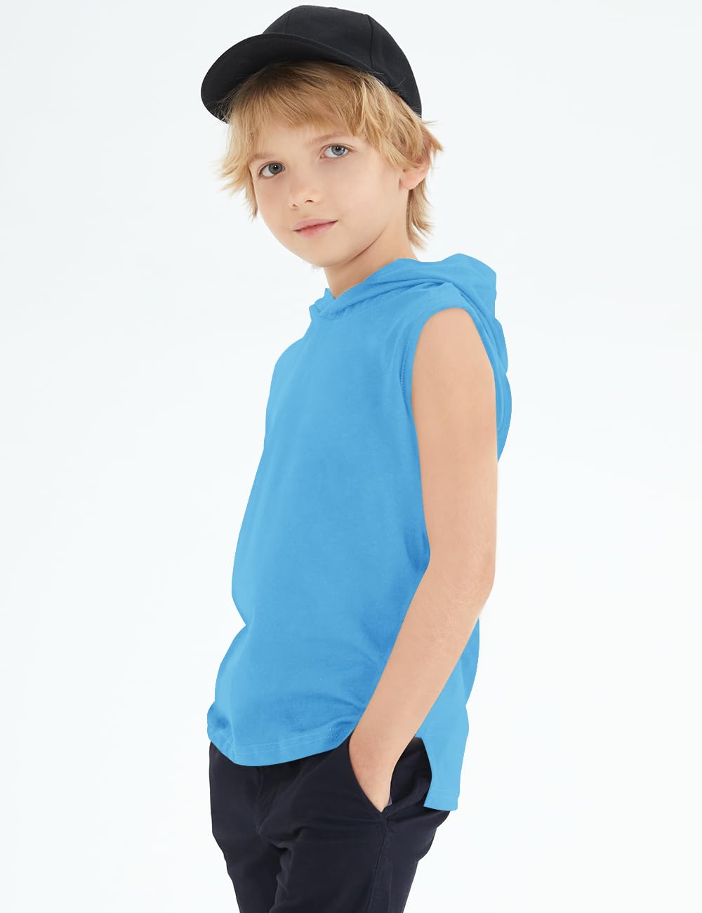 Spring&Gege Débardeur à capuche uni basique sans manches pour garçon - Uniforme d'entraînement - T-shirt confortable (5-14 ans)
