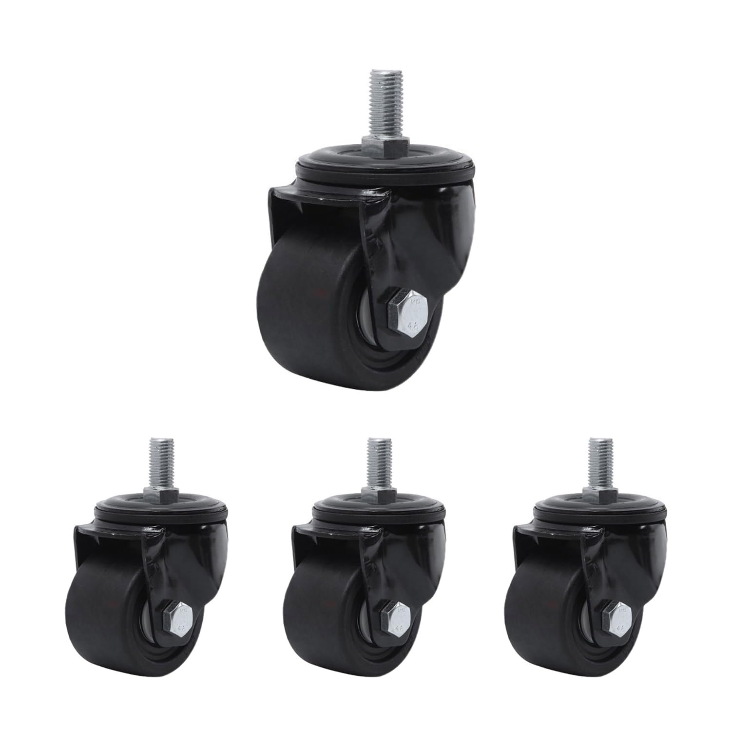 Set di 4, Ruote Piroettanti per Mobili da 65/75 mm, M16 Stelo Filettato, con Freno, Ruota Industriali per Carichi Pesanti, Ruote di Trasporto in Nylon(Swivel,2.5inch)