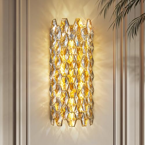 Image of Crystal Wall Sconces,Modern Gold Wall Light Fixtures,Luxury Indoor Wall Lamp,Vanity Wall Mount Lamps for Living Room,Bedroom,Bathroom,Bedside,Hallway,Stairway