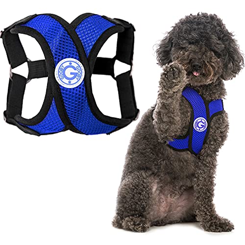 Gooby Comfort X Step-in-Geschirr, Erstickungsfrei, kleines Hundegeschirr mit Mikro-Wildlederbesatz und patentiertem X-Rahmen, Blau, Größe XL