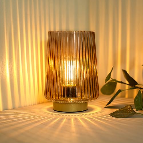 Battery Operated Lamp with Timer, Table Lamps for Bedroom, Cordless Battery Powered Lamp with LED Bulb, Decorative Beside Lamp for Living Room Bathroom Shelf Amber