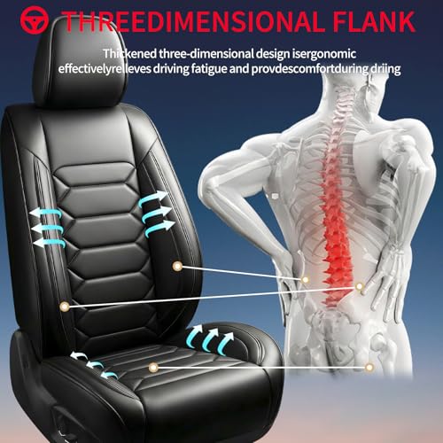 Image of Fit Sierra Car Seat Covers (Only Front 2 Seats) Compatible with GMC Sierra 1500 /2500 /3500 2000-2026-Full Coverage Breathable Leather, Airbag Compatible, Waterproof & All-Weather, Black