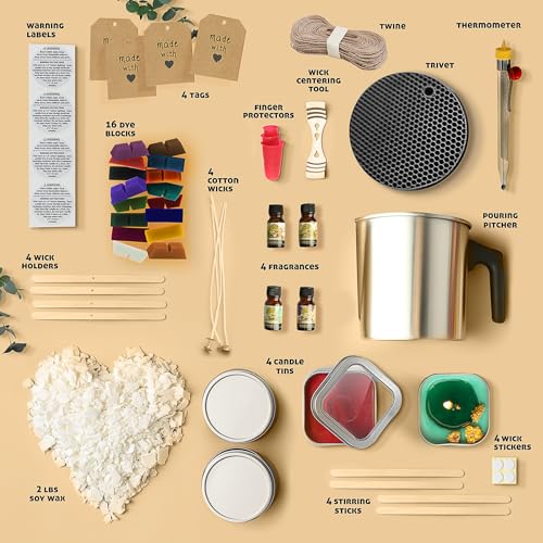 Image of Hearth & Harbor Organic Soy Candle Making Kit for Adults, DIY Crafts, Complete Candle Making Supplies Include Natural Soy Wax, Tins, Scents, Dyes, Wicks & More - Gift Idea, Perfect Home Decor - 2 Lbs