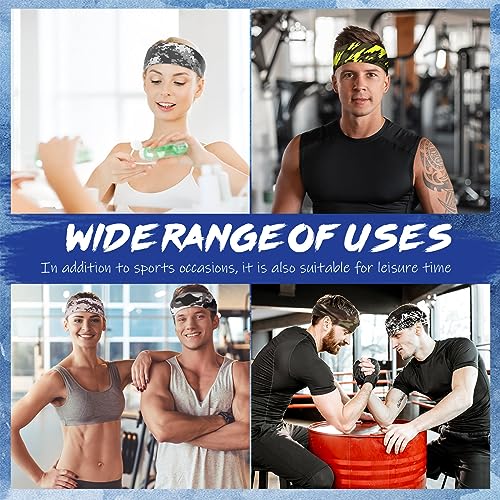 Image of 18 Pcs Sports Sweatbands for Men Women Camo Headbands Workout Non Slip Headbands Breathable Head Band Fitness Stretchy Unisex Hairband for Yoga Running Cycling Ball