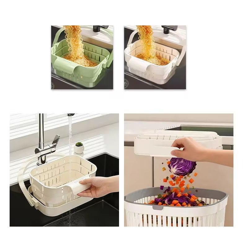 Image of Kitchen Sink Drain Basket Anti-Slip Hanging Design, Green, for Washing Fruits, Vegetables, and Noodles, Waste Drain Filter,Draining for Kitchen