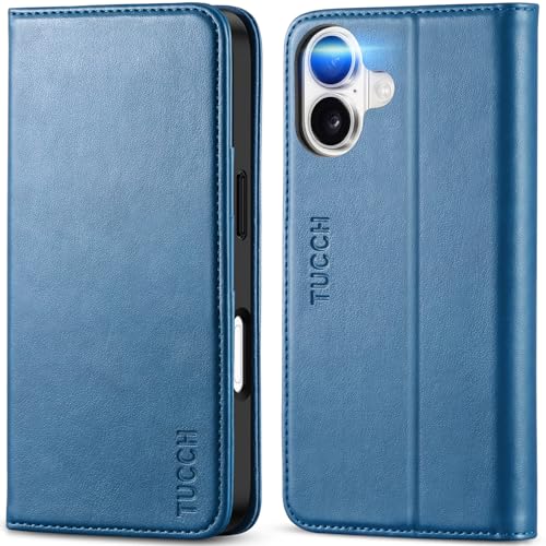 TUCCH Funda Piel para iPhone 17 6,3 Pulgadas 5G 2025 [Bloqueo RFID] | Funda TPU A Prueba de Golpes Protectora Ranuras para Tarjetas, Función Soporte Carcasa Folio Case Protección Completa, Azul Claro