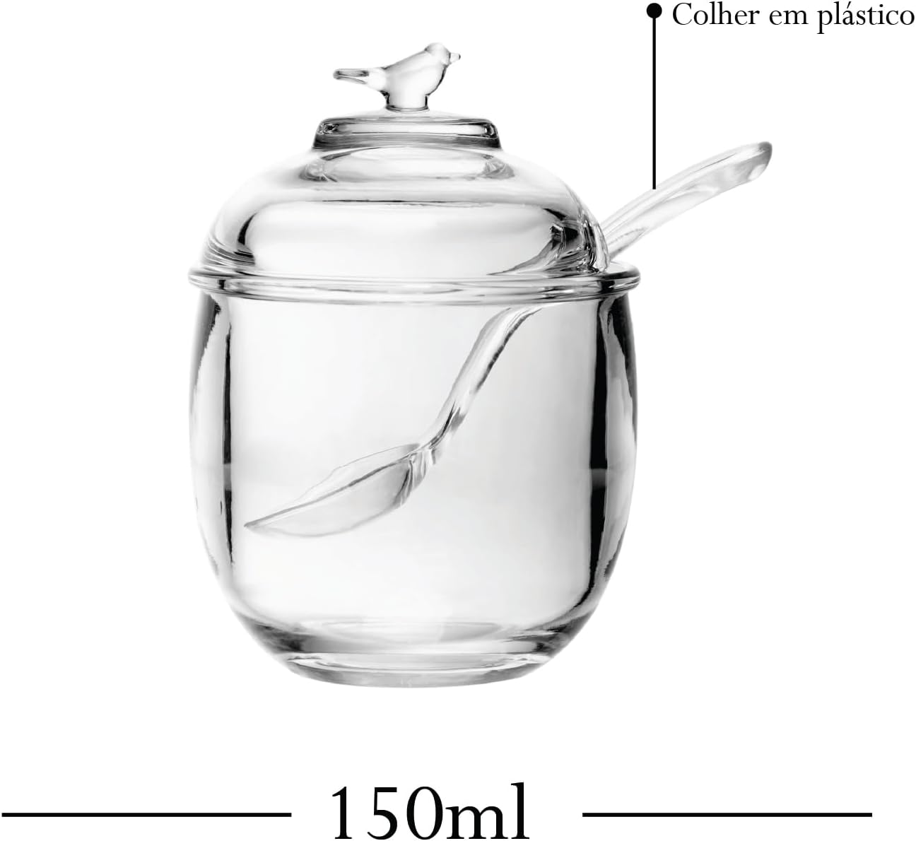 WOLFF - Açucareiro com Colher e Tampa Bird 150ml Cristal Ecológico