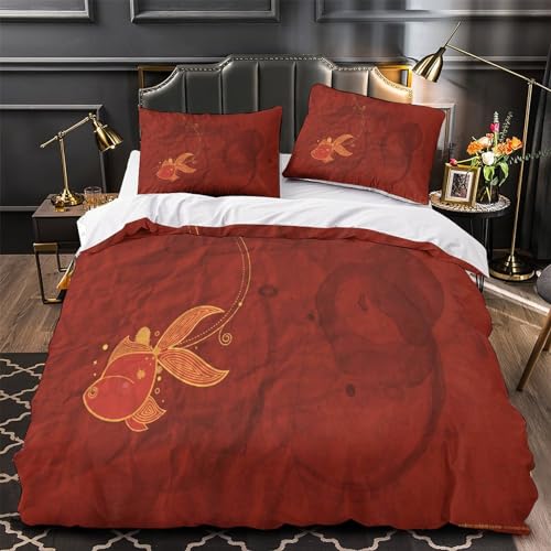 Housse de couette poisson rouge 3D parure lit King 220x240cm - 4