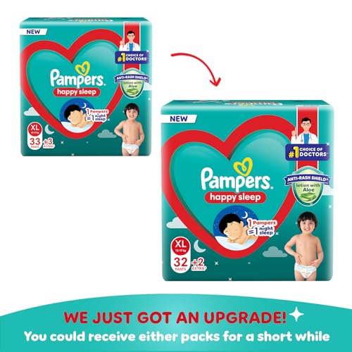 Image of Pampers Happy Sleep Pant Style Baby Diapers, X-Large (XL), 34 Count, 1 Pampers : 1 Night Sleep, with Anti Rash Shield, 12-17 Kg Diapers (Pack of 5)