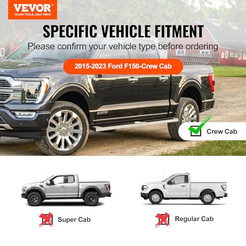 VEVOR 6-Zoll-Trittbretter Kompatibel mit 2015-2023 Ford F150-Crew Cab/2017-2023 Ford F-250 F-350 Super Duty Crew Cab, 201 Edelstahl-Seitentrittbretter, 227 kg Kapazität, 2-teilig