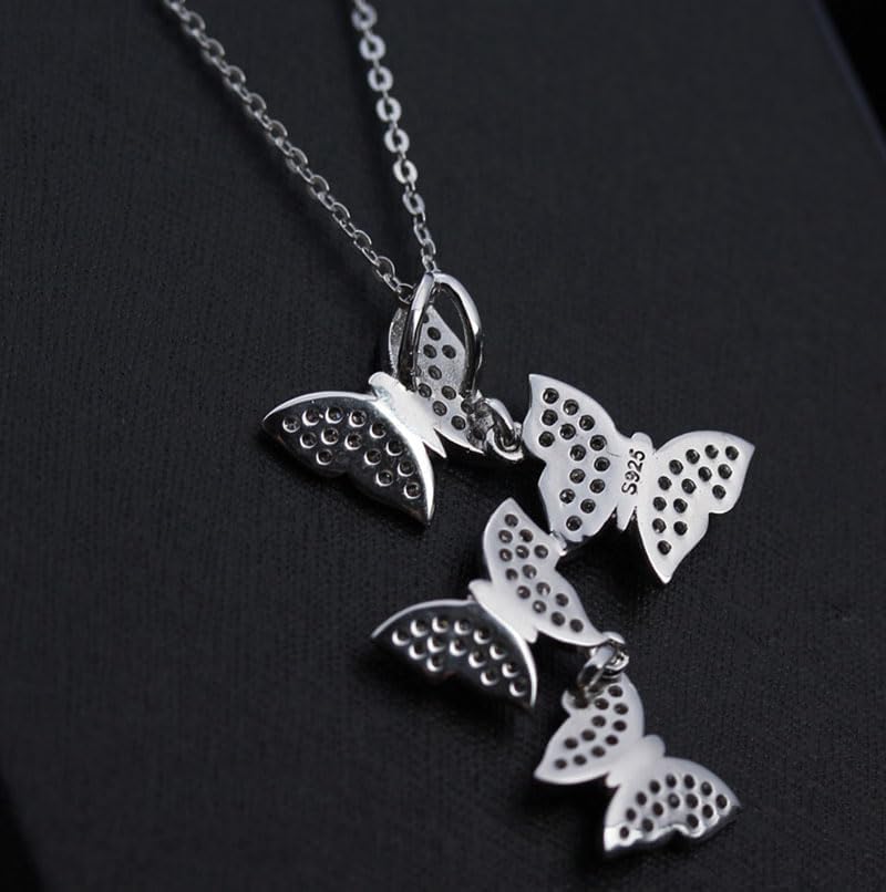 Real 925 Sterling Silver Long Zircon Butterfly Necklaces Pendant Fashion Sterling Silver Jewelry Statement Chain Necklace for Women Ladies Girls Gifts - Image 4