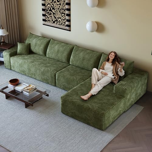 Image of 96 inch Sectional Couches for Living Room Cloud Couch Sofa with L-Shape Upholstered Boneless Couchs Modern Modular Sectional Couch with Chaise