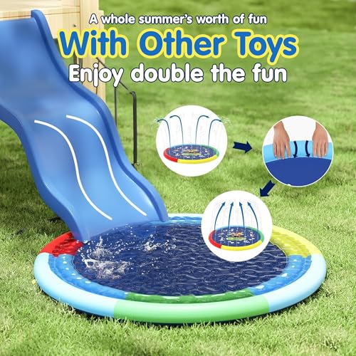 Image of Kidology Non-Slip Sprinkler Splash Pad for Kids | Backyard Fountain Play Mat for Kids | Summer Backyard Water Toys for Boys & Girls- 170cm Outdoor Water Play Mat for Children (Multicolor)