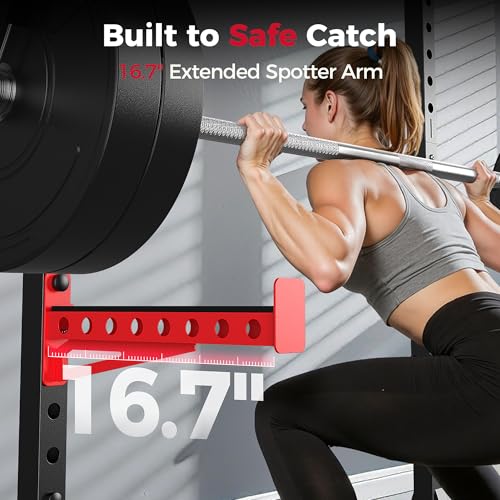 Image of FLYBIRD SR1 Squat Rack, Adjustable Power Rack for 6FT /7FT Barbells | Squat Rack for Home Gyms with Pull-Up Bar,22 Adjustment Positions, J-Hooks and Safety Spotter Arms w / 110 /180LBS Home Package