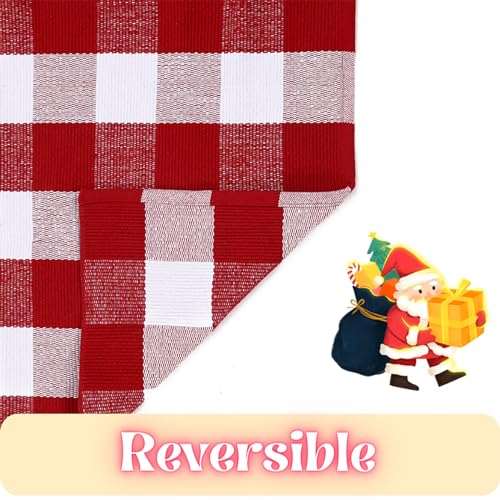 Ckorzen Red and White Plaid Rug, 3' x 5' Christmas Front Porch Outdoor Rug, Handwoven Cotton Washable Rug for Layered Door Mats, Holiday Entryway and Home Décor