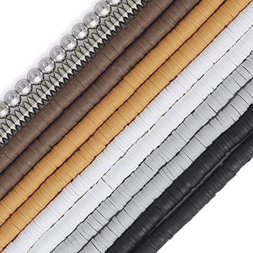 Bocar 6mm 10 Strands Clay Beads Kit Vinyl Flat Handmade Polymer Clay Beads with 2 Strands Alloy Spacer for Jewelry Making Necklace Bracelet Earrings Finding (CB-001-mix 4)