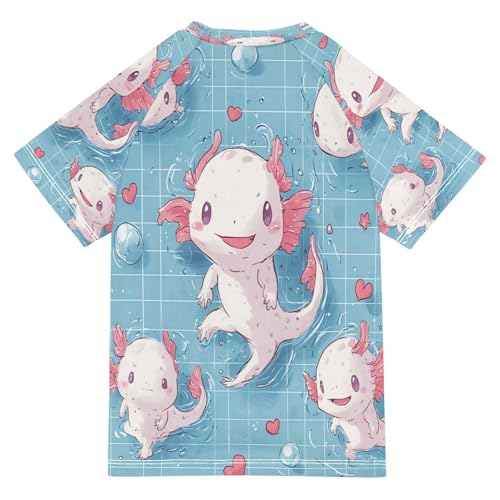 Kids Swimsuit Axolotl Cartoon Heart Cute Sunscreen T-Shirts Swimwear Sets UPF 50+2