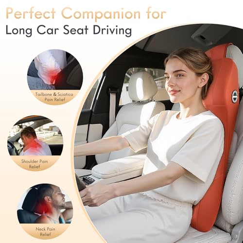 Image of FLORICH 2-in-1 Lumbar Support with Headrest Pillow for Car Ergonomic Memory Foam Car Seat Back Cushion Integrated Lumbar Pillow with Car Neck Pillow for Driving Seat Relief Back Sciatica Pain, Red