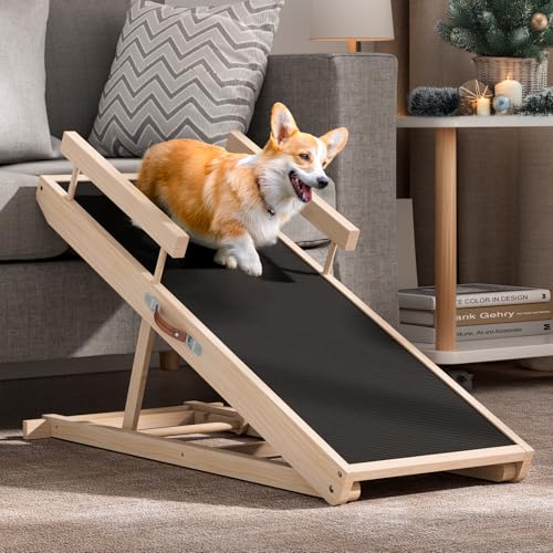 Chuiendi Adjustable Wooden Dog Ramp with Safety Rails