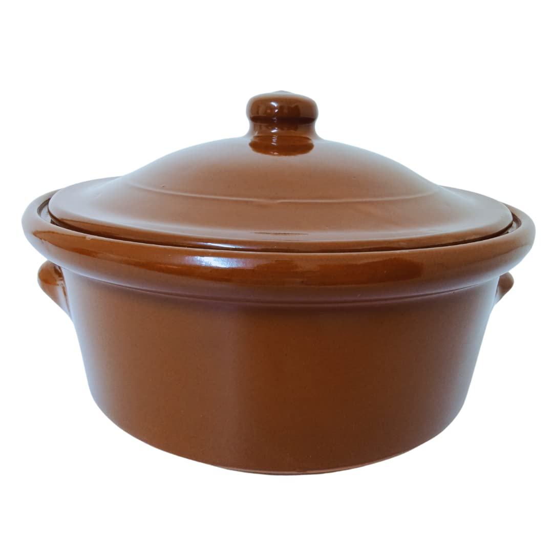 OFERTA SOPERA CAZUELA ARTESANAL de 25cm. Cocotte Olla de cerámica. Color marrón barro. Producto EXCLUSIVO. "ENVÍO GRATIS". NOVEDAD. Biosa.
