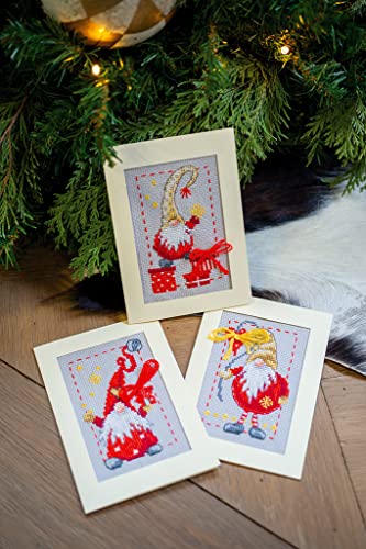Image of Vervaco Counted Cross Stitch Greeting Card Kit 4.2 inchX6 inch 3 /Pk-Christmas Gnomes on Aida (14 Count) -V0185078