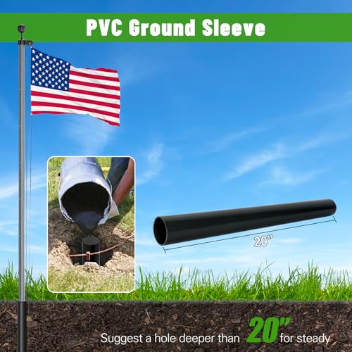 Image of NELXINJO Heavy Duty 25FT Flag Pole -12 Gauge Extra Thick Aluminum Flagpole kit for Outside House,Grey
