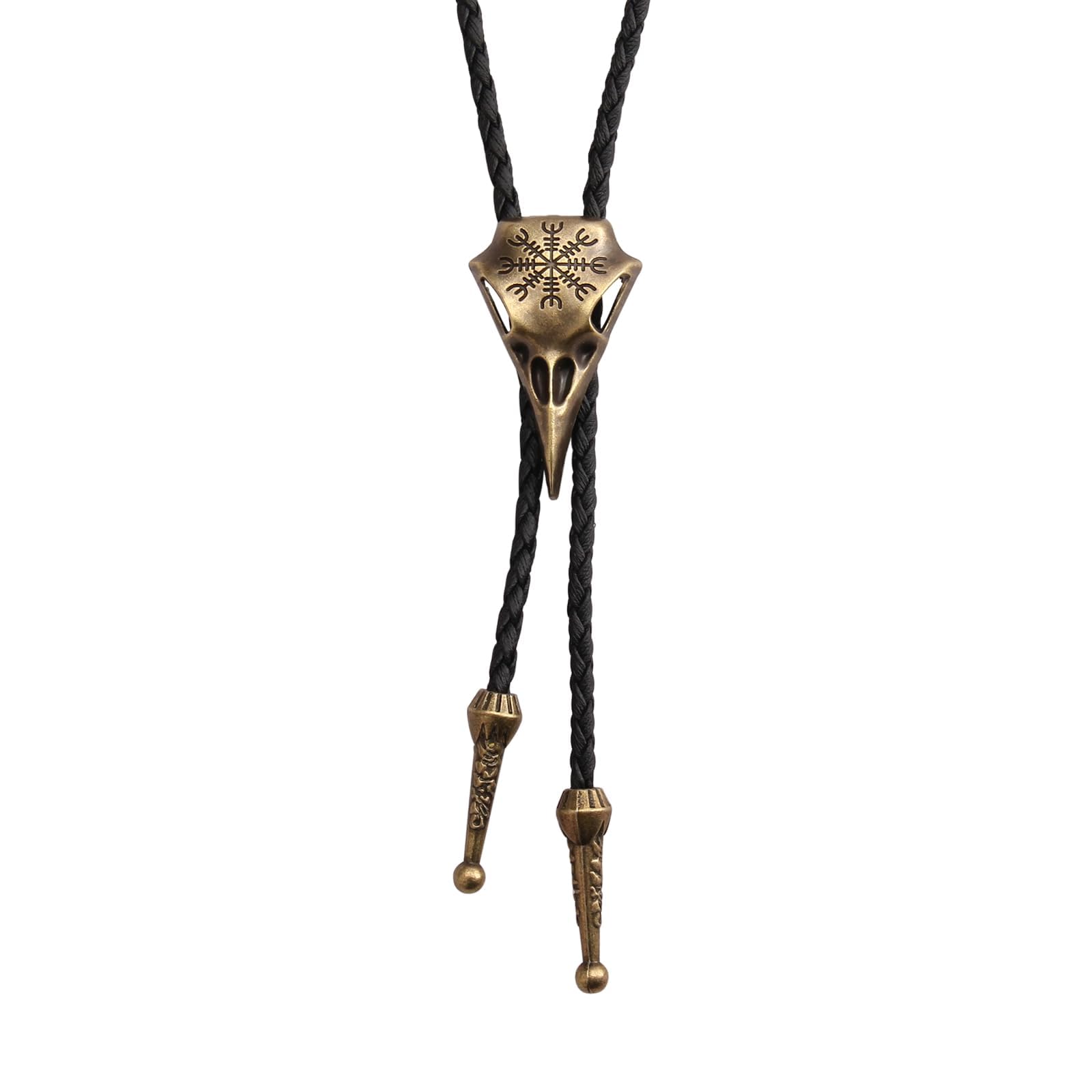 Joxevyia Bolo Tie for Men Southwest Cowboy Style Raven Skull Tie Rodeo Leather Tie for Women Vintage Bolo Necklace Boy Western Gift for Him, Jbl030-raven Gold, Único