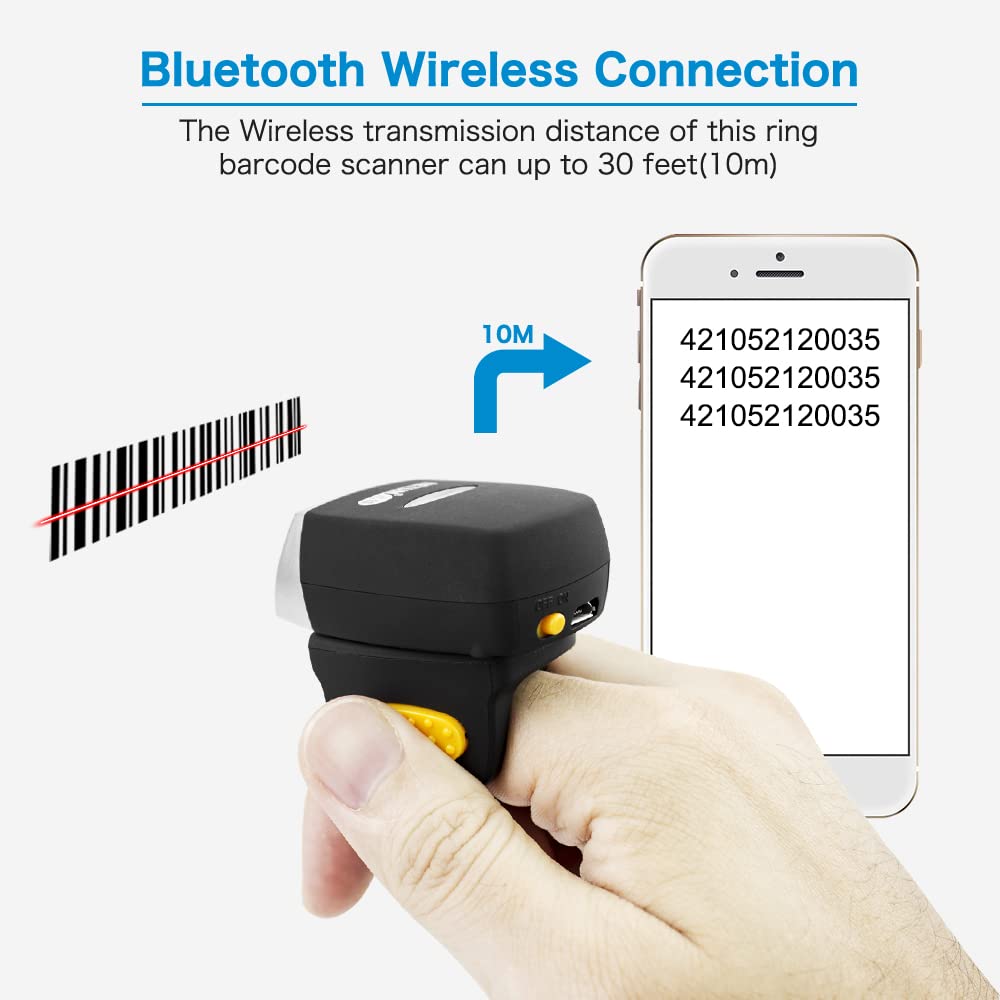 NetumScan - Lettore di Codici a Barre Bluetooth ad Anello Indossabile Mini 1D CCD a Barre Scanner per Computer di Pagamento Mobile, Supporto per POS/Android/iOS/Mac/Windows/Linux/Ipad System NSR3