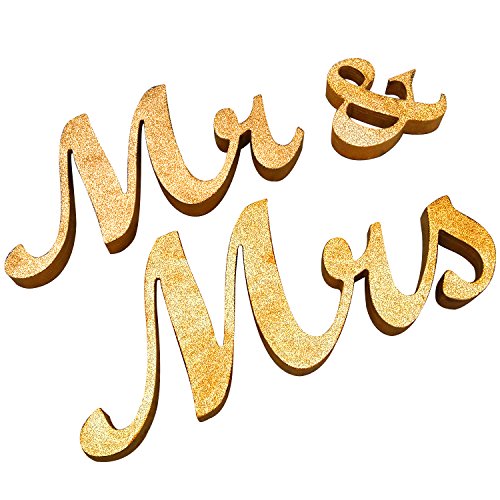 Alnicov Lettres en bois Mr & Mrs pour décoration de table de mariage (doré)