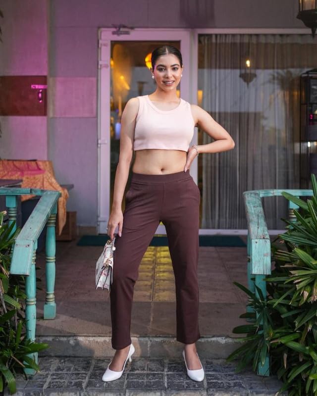 Image of Mlada All Day Cotton Track Pants for Women with 3 Zip Pockets | Regular Fit Mid Rise Track Pants with Stretchable Elastic Waist and Interlock Seams to Prevent Chafing