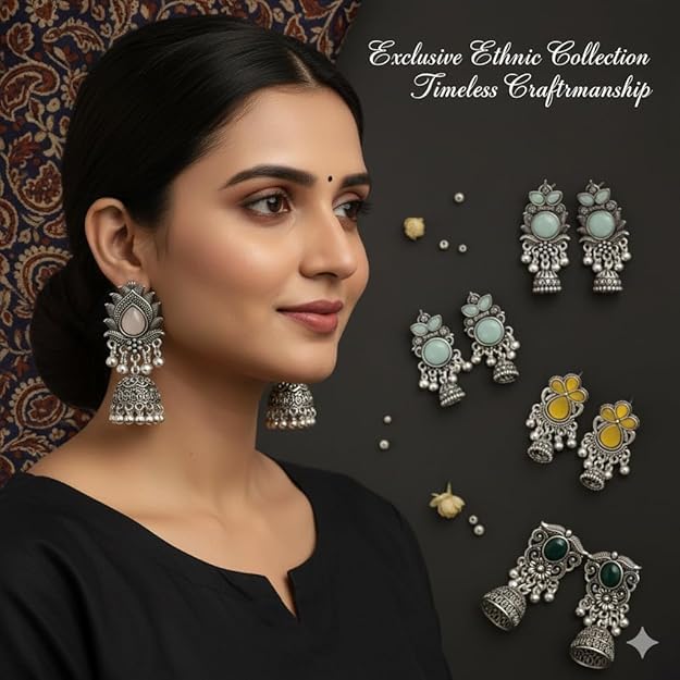 Image of EiVAA Traditional & Designer Alloy Jhumki Earrings for Women & Girls | Lightweight Daily Use Earrings | Ethnic Stylish Jewelry for Casual, Festive & Wedding Outfits | Fashion Earrings