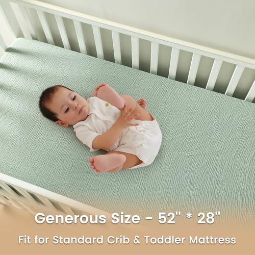 Image of david's kids Muslin Crib Sheets for Boys Girls, 2 Pack 100% Cotton Soft Breathable Fitted Baby Neutral Sheet Set, Standard 52 inchx28 inch Crib and Toddler Mattress, Animals