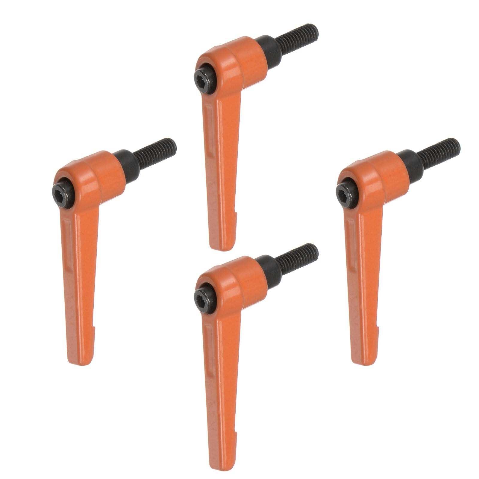 HARFINGTON 4pcs Adjustable Clamping Lever Handles M6 x 16mm Male Thread Bolt Knobs Rotating Screw Locking Quick Release Ratchet Push Button Handle, Orange