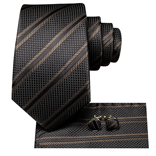 Image of Hi-Tie Men's Tie Sets Silk Paisley Striped Necktie Pocket Square Cuff-links Sets Wedding Business Holiday