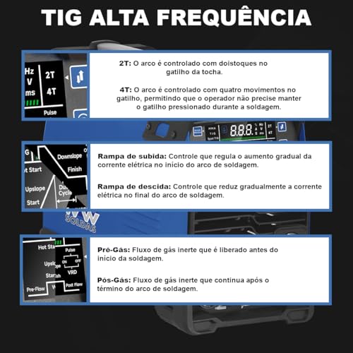 Inversora Máquina De Solda Tig Alta Frequência Pulsada, 200A, Uppertig-205 220V, Spot Tig e MMA WWSo