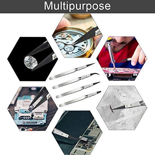 TANCUDER 4 PCS Anti-Static Tweezers Set Precision Stainless Steel Tweezers for Crafting, Self Locking Tweezers Non-Magnetic Plastic Tipped Tweezers for Electronics Jewelry Craft Laboratory Hobby