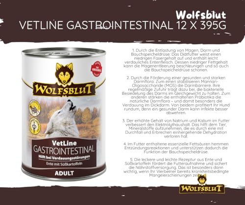 Wolfsblut Vetline Hundefutter - GASTROINTESTINAL, 12x395g - Sparbundel, Sparpaket - inklusive Warnicks Tierfutterservice Hundesnack Goodie