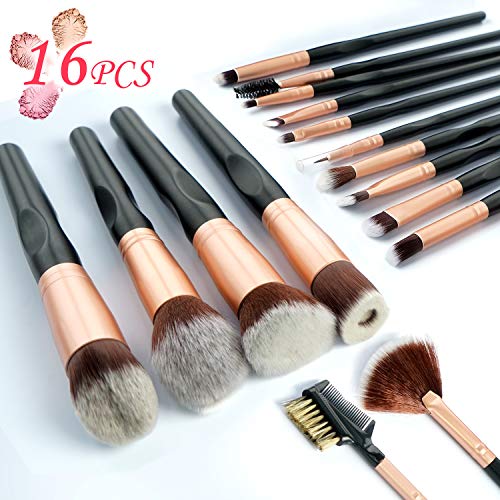 Pennelli Make up Bamoer 16 pezzi Set di pennelli, fibra sintetica morbida e densa, manico lungo concavo, eyeliner, ombretto, sopracciglia, pennello per fondotinta