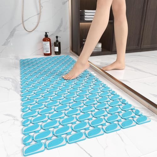 Image of HomeCloud Non-Slip Shower Mat for Bathtub, Anti-Slip Bath Mat with Suction Cups, Drainage Holes & Foot Massage Exfoliating Surface (D Blue)