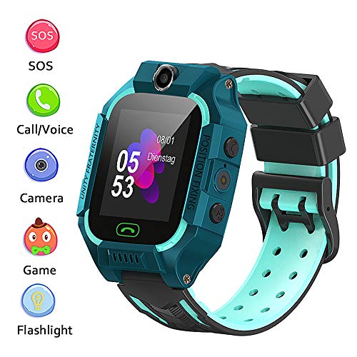 Openuye - Reloj inteligente para niños, con cámara + llamada de emergencia SOS + función de teléfono + posicionamiento LBS + linterna, para niñas, niños, cumpleaños, asistencia en alemán
