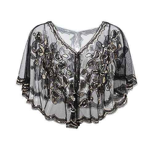 Radtengle Women's 1920s Shawl Wrap Beaded Sequin Flapper Cape Evening Bolero Cover Up