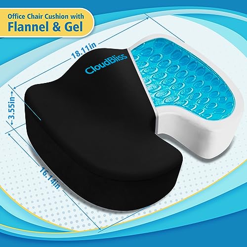 Image of CloudBliss Gel Seat Cushion - Cooling Gel Enhanced, Memory Foam, Ergonomic Seat Cushion for Long Sitting for Office, Game, Car, Airplane (X-Large, Black)