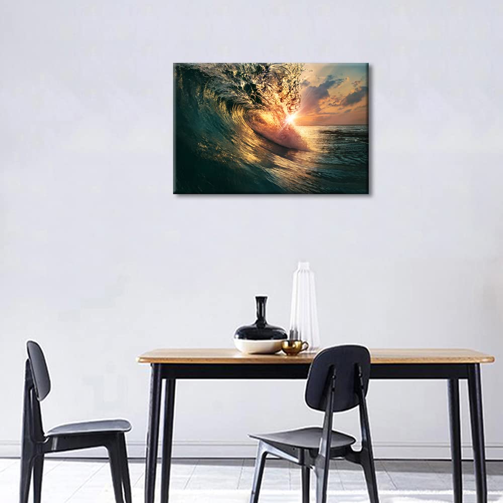 TISHIRON Canvas Wall Art Ocean Waves Painting Wall Decorations for Living Room Bedroom Modern Fashion Family Bathroom Hang Pictures Wall Artwork Office Canvas Art Prints Framed Ready to Hang (12X8in) - Image 2