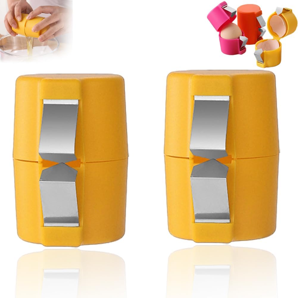 Egg Shell Opener, 2025 New Egg Cracker for Raw Eggs, Hard Boiled Egg Peeler, Egg Peeler Tool, Stainless Steel Eggshell Breaker Egg Shell Cutter Kitchen Gadgets, Egg Separator Tool (Yellow, 2PCS)