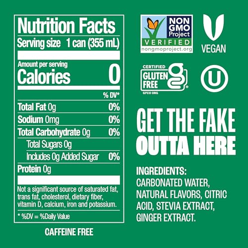 Image of Zevia Zero Sugar Soda, Ginger Ale, 12 oz Cans (24-Pack) - Naturally Sweetened, Non-GMO Project Verified, Gluten-Free, Vegan