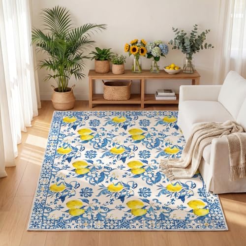 Tapete decorativo azul y amarillo 5x7 pies SATINIOR miniatura 3