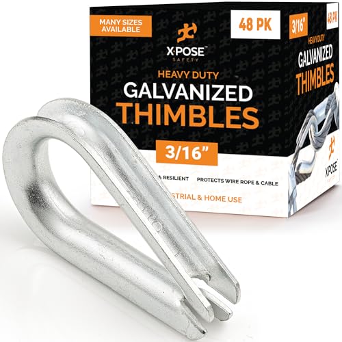 Galvanized Steel Thimbles for Wire Rope - 3/16 Inch - Marine Rigging, Sailing, Boat Anchor, Fishing, Railing, DIY, Hobby, Commercial, Industrial Applications - by Xpose Safety Pack of 48